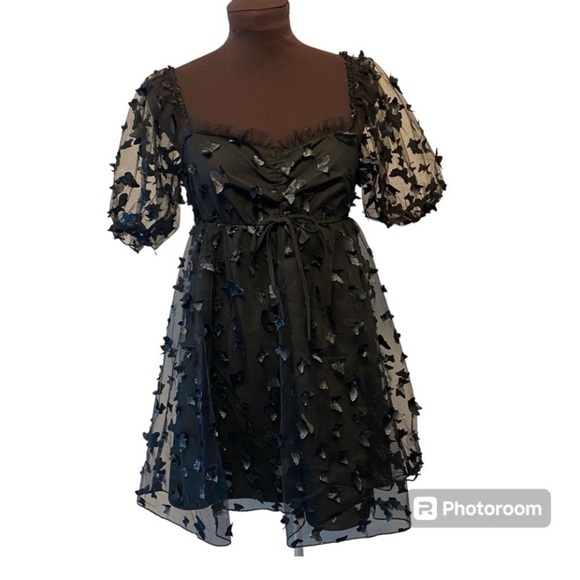 Butterfly Thirty Thirty LA Black Babydoll Sheer Mini Dress Womens size Medium - Picture 8 of 16